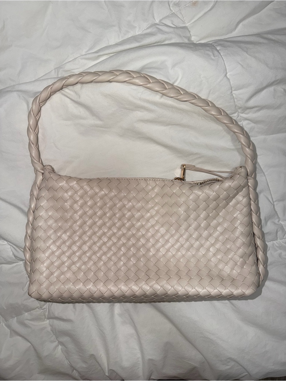 Woven Shoulder Bag in Light Beige
